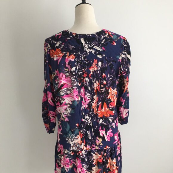 MAEVE Anthropologie Multi-Color Floral Print 3/4 Sleeve Pleats Dress/Long Shirt - Picture 11 of 12
